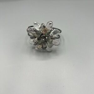 Y2K Iridescent Flower Bangle Bracelet – Hinged Metal, Pastel Acrylic Petals